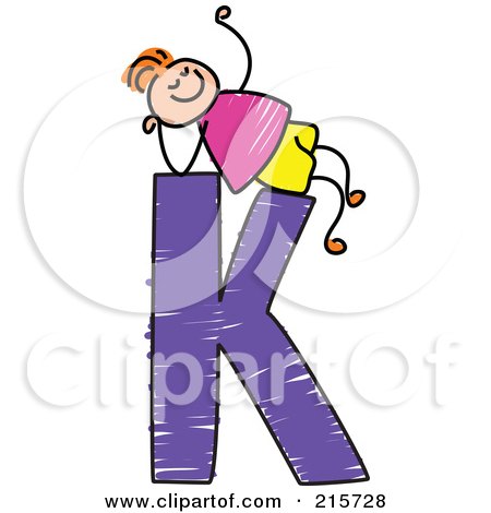 Royalty-Free (RF) Clipart Illustration of a Childs Sketch Of A Boy On Top Of A Capital Letter K by Prawny