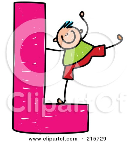 Royalty-Free (RF) Clipart Illustration of a Childs Sketch Of A Boy On A Capital Letter L by Prawny