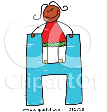Royalty-Free (RF) Clipart Illustration of a Childs Sketch Of A Girl On Top Of A Capital Letter H by Prawny
