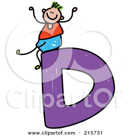 Royalty-Free (RF) Clipart Illustration of a Childs Sketch Of A Boy On Top Of A Capital Letter D by Prawny