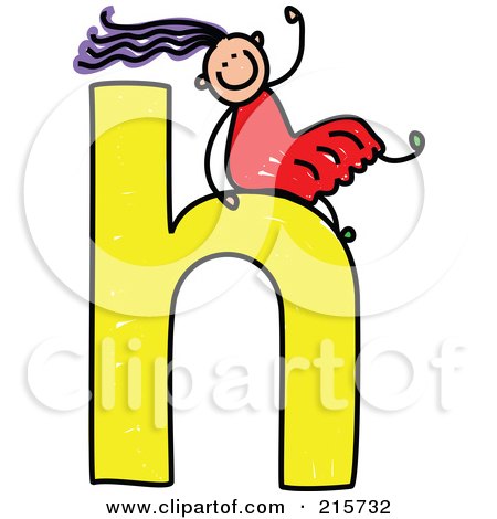 Royalty-Free (RF) Clipart Illustration of a Childs Sketch Of A Girl On Top Of A Lowercase Letter H by Prawny