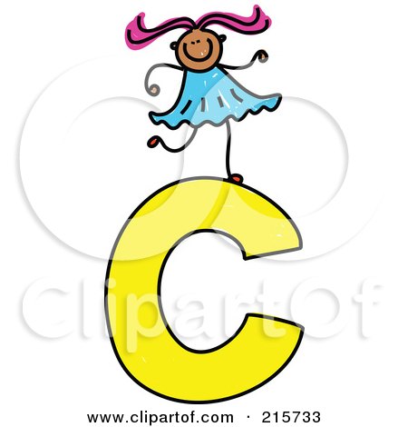 Royalty-Free (RF) Clipart Illustration of a Childs Sketch Of A Girl On Top Of A Capital Letter C by Prawny