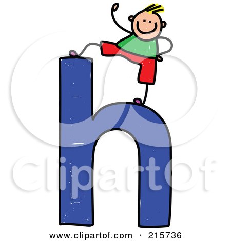 Royalty-Free (RF) Clipart Illustration of a Childs Sketch Of A Boy On Top Of A Lowercase Letter H by Prawny