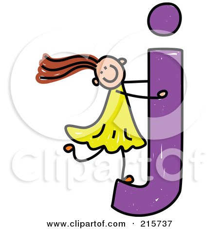 Royalty-Free (RF) Clipart Illustration of a Childs Sketch Of A Girl On A Lowercase Letter J by Prawny