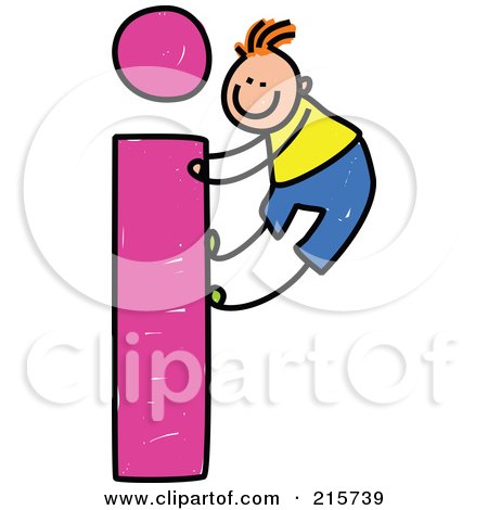 Royalty-Free (RF) Clipart Illustration of a Childs Sketch Of A Boy Climbing A Lowercase Letter I by Prawny