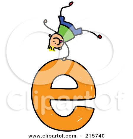 Royalty-Free (RF) Clipart Illustration of a Childs Sketch Of A Boy On Top Of A Lowercase Letter E by Prawny
