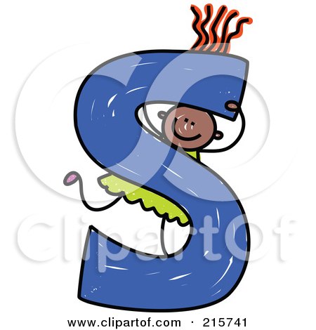 Royalty-Free (RF) Clipart Illustration of a Childs Sketch Of A Girl Behind A Capital Letter S by Prawny