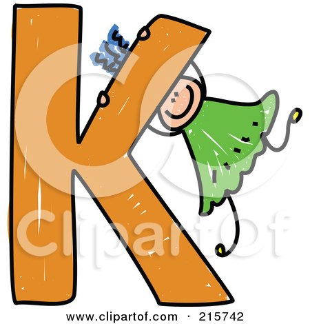 Royalty-Free (RF) Clipart Illustration of a Childs Sketch Of A Girl Swinging On A Capital Letter K by Prawny