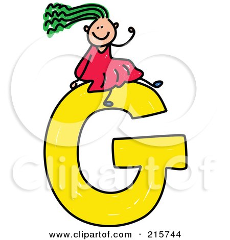 Royalty-Free (RF) Clipart Illustration of a Childs Sketch Of A Girl On Top Of A Capital Letter G by Prawny
