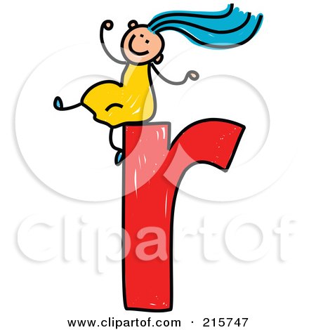 Royalty-Free (RF) Clipart Illustration of a Childs Sketch Of A Girl On Top Of A Lowercase Letter R by Prawny