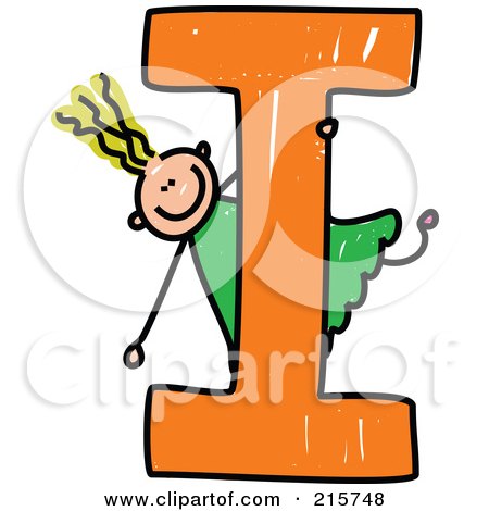 Royalty-Free (RF) Clipart Illustration of a Childs Sketch Of A Girl On Top Of A Capital Letter I by Prawny