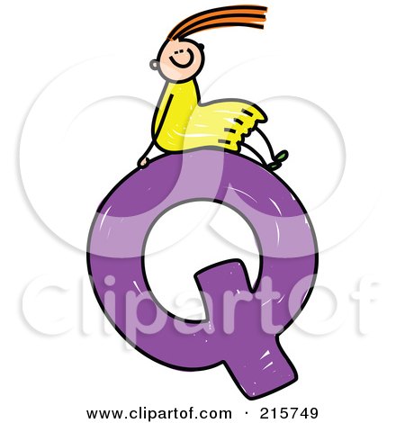 Royalty-Free (RF) Clipart Illustration of a Childs Sketch Of A Girl On Top Of A Capital Letter Q by Prawny