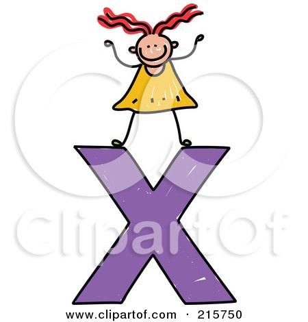 Royalty-Free (RF) Clipart Illustration of a Childs Sketch Of A Girl On Top Of A Lowercase Letter X by Prawny