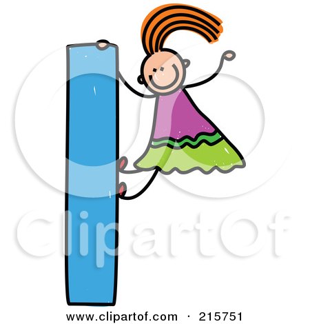 Royalty-Free (RF) Clipart Illustration of a Childs Sketch Of A Girl On A Lowercase Letter L by Prawny