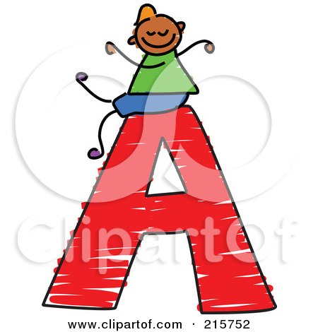 Royalty-Free (RF) Clipart Illustration of a Childs Sketch Of A Boy On Top Of A Capital Letter A by Prawny