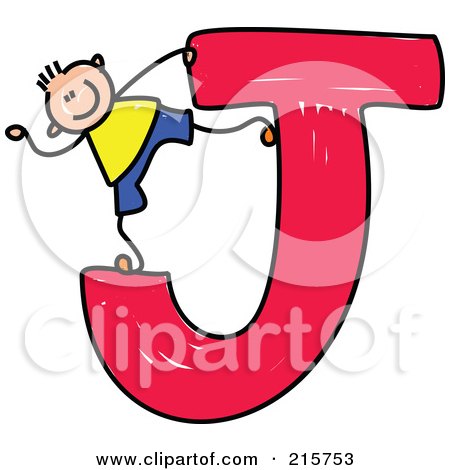 Royalty-Free (RF) Clipart Illustration of a Childs Sketch Of A Boy On A Capital Letter J by Prawny