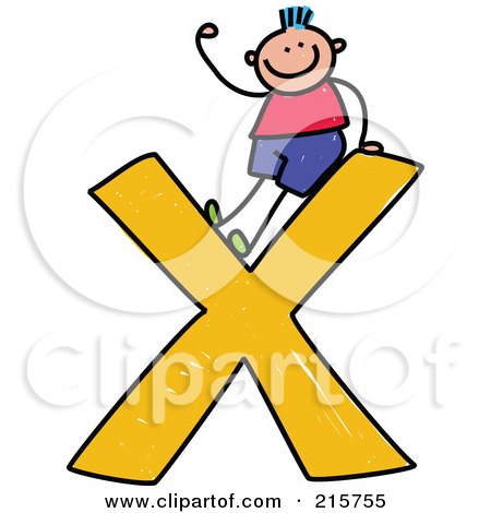 Royalty-Free (RF) Clipart Illustration of a Childs Sketch Of A Boy On Top Of A Lowercase Letter X by Prawny