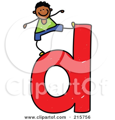 Royalty-Free (RF) Clipart Illustration of a Childs Sketch Of A Boy On Top Of A Lowercase Letter D by Prawny