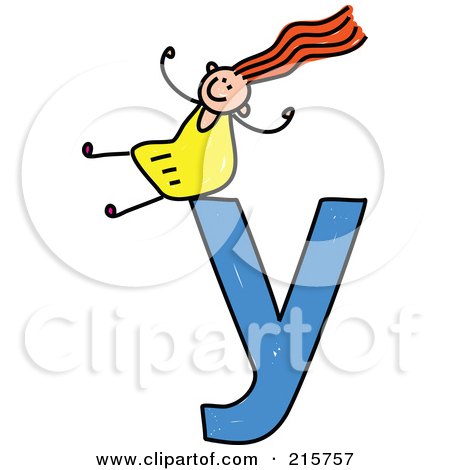 Royalty-Free (RF) Clipart Illustration of a Childs Sketch Of A Girl On Top Of A Lowercase Letter Y by Prawny