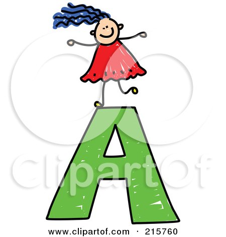 Royalty-Free (RF) Clipart Illustration of a Childs Sketch Of A Girl On Top Of A Capital Letter A by Prawny
