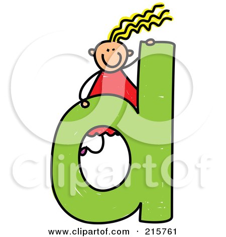 Royalty-Free (RF) Clipart Illustration of a Childs Sketch Of A Girl On Top Of A Lowercase Letter D by Prawny