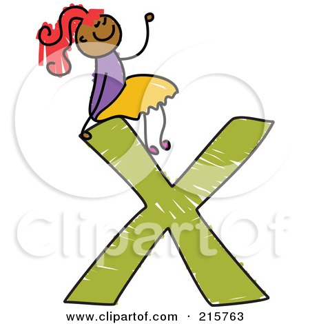 Royalty-Free (RF) Clipart Illustration of a Childs Sketch Of A Girl On Top Of A Capital Letter X by Prawny