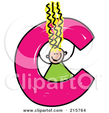 Royalty-Free (RF) Clipart Illustration of a Childs Sketch Of A Girl In A Lowercase Letter C by Prawny