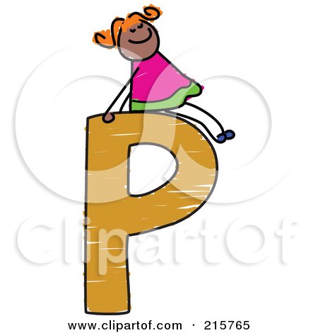 Royalty-Free (RF) Clipart Illustration of a Childs Sketch Of A Girl On Top Of A Capital Letter P by Prawny