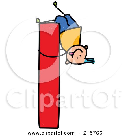 Royalty-Free (RF) Clipart Illustration of a Childs Sketch Of A Boy On A Lowercase Letter L by Prawny