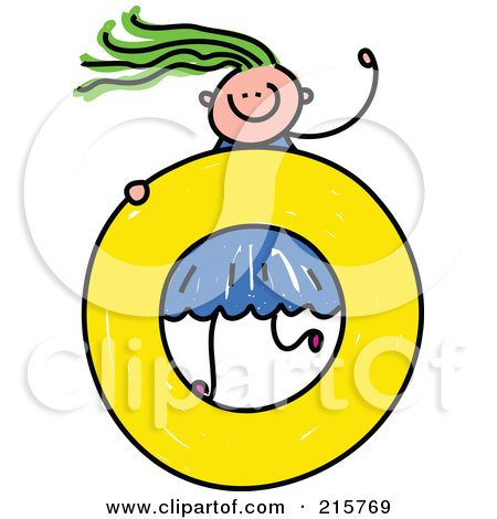 Royalty-Free (RF) Clipart Illustration of a Childs Sketch Of A Girl On A Lowercase Letter O by Prawny