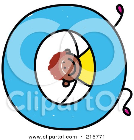 Royalty-Free (RF) Clipart Illustration of a Childs Sketch Of A Boy Rolling With A Capital Letter O by Prawny