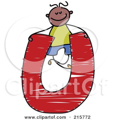 Royalty-Free (RF) Clipart Illustration of a Childs Sketch Of A Boy On Top Of A Capital Letter U by Prawny