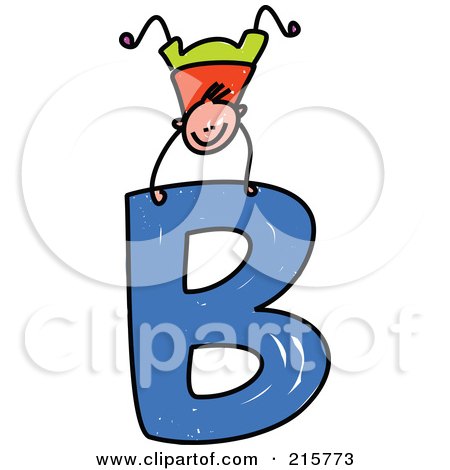 Royalty-Free (RF) Clipart Illustration of a Childs Sketch Of A Boy On Top Of A Capital Letter B by Prawny
