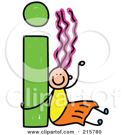 Royalty-Free (RF) Clipart Illustration of a Childs Sketch Of A Girl With A Lowercase Letter I by Prawny