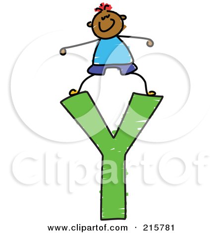 Royalty-Free (RF) Clipart Illustration of a Childs Sketch Of A Boy On Top Of A Capital Letter Y by Prawny