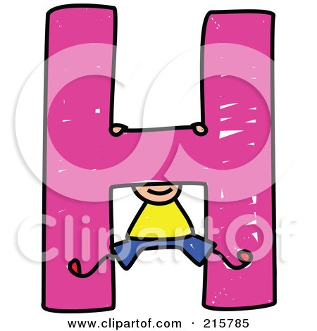 Royalty-Free (RF) Clipart Illustration of a Childs Sketch Of A Boy Swinging On A Capital Letter H by Prawny