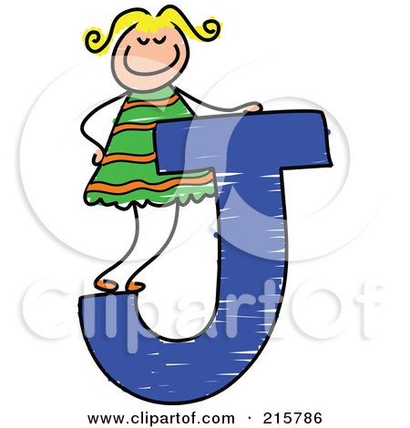 Royalty-Free (RF) Clipart Illustration of a Childs Sketch Of A Girl On A Capital Letter J by Prawny
