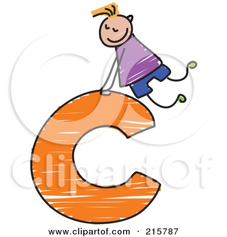 Royalty-Free (RF) Clipart Illustration of a Childs Sketch Of A Boy On Top Of A Lowercase Letter C by Prawny