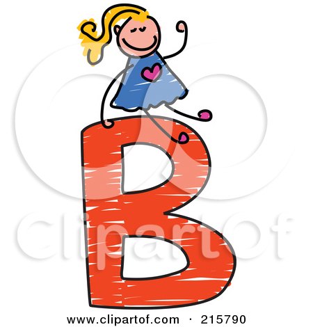 Royalty-Free (RF) Clipart Illustration of a Childs Sketch Of A Girl On Top Of A Capital Letter B by Prawny
