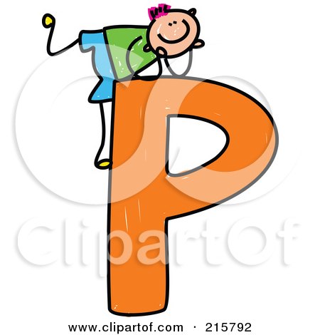 Royalty-Free (RF) Clipart Illustration of a Childs Sketch Of A Boy On Top Of A Capital Letter P by Prawny