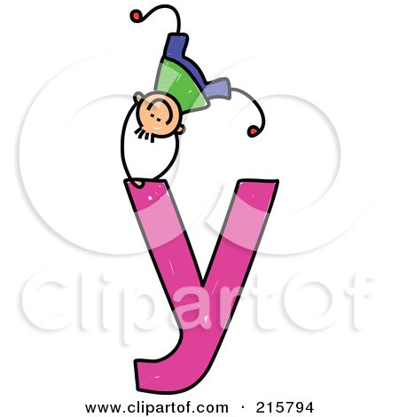 Royalty-Free (RF) Clipart Illustration of a Childs Sketch Of A Boy On Top Of A Lowercase Letter Y by Prawny