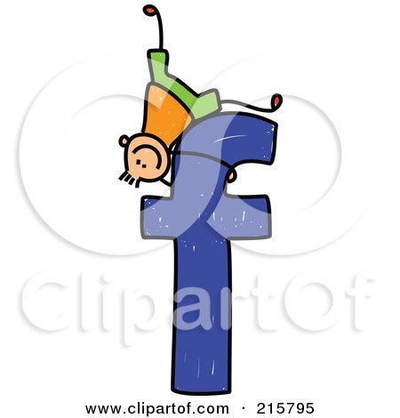 Royalty-Free (RF) Clipart Illustration of a Childs Sketch Of A Boy On Top Of A Lowercase Letter F by Prawny