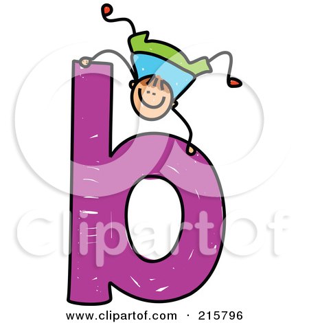 Royalty-Free (RF) Clipart Illustration of a Childs Sketch Of A Boy On A Lowercase Letter B by Prawny