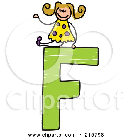 Royalty-Free (RF) Clipart Illustration of a Childs Sketch Of A Girl On Top Of A Capital Letter F by Prawny