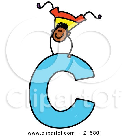 Royalty-Free (RF) Clipart Illustration of a Childs Sketch Of A Boy On Top Of A Capital Letter C by Prawny