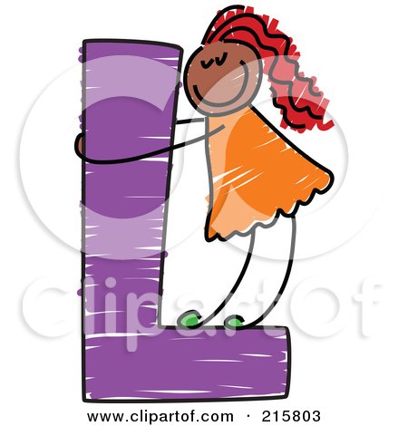 Royalty-Free (RF) Clipart Illustration of a Childs Sketch Of A Girl On A Capital Letter L by Prawny