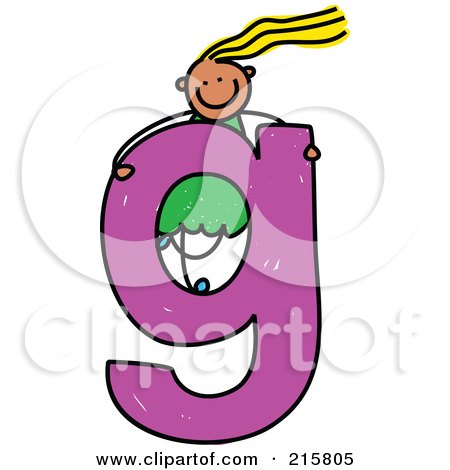 Royalty-Free (RF) Clipart Illustration of a Childs Sketch Of A Girl On A Lowercase Letter G by Prawny