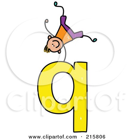Royalty-Free (RF) Clipart Illustration of a Childs Sketch Of A Boy On Top Of A Lowercase Letter Q by Prawny
