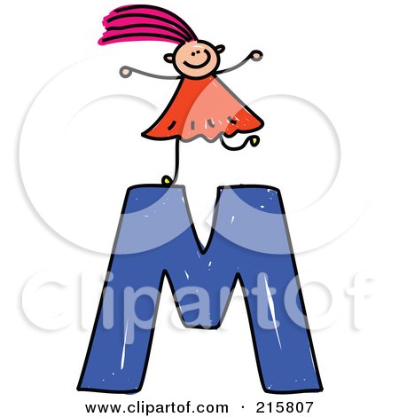 Royalty-Free (RF) Clipart Illustration of a Childs Sketch Of A Girl On Top Of A Capital Letter M by Prawny
