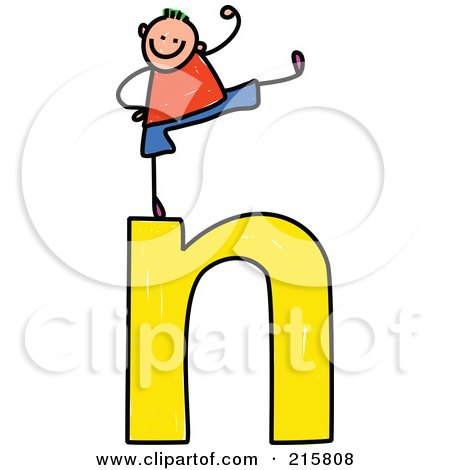 Royalty-Free (RF) Clipart Illustration of a Childs Sketch Of A Girl On Top Of A Lowercase Letter N by Prawny